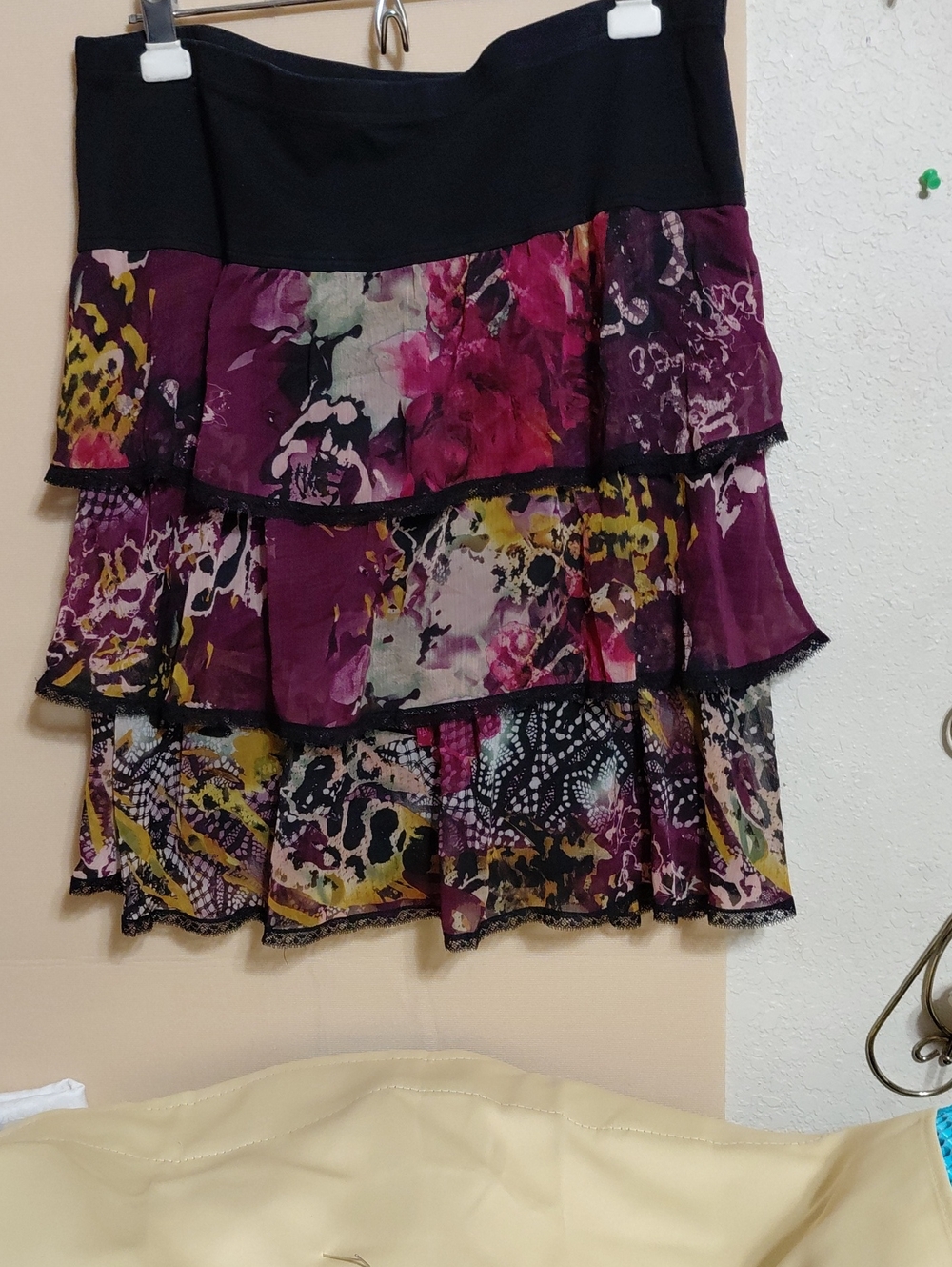 Tiered Floral Ruffle Mini Skirt in Purple & Black
